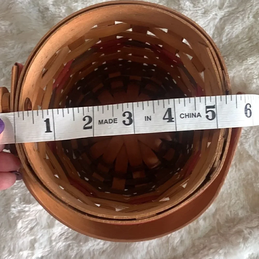 Henn Workshops Woven Wooden Basket w/Handle Hand Crafted Vintage 1998